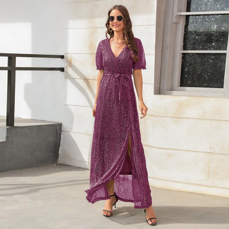 New V-neck High-waisted Strappy Split Long Dresses