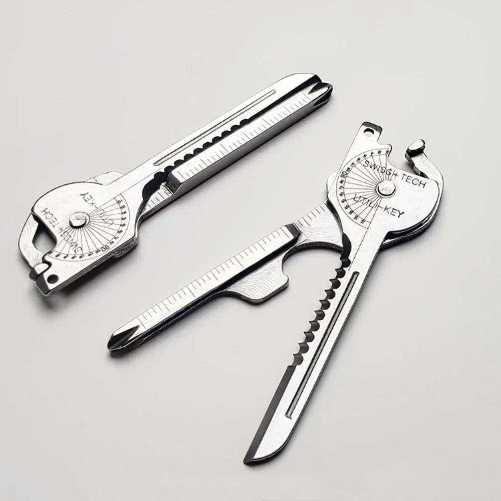 Portable Multi-Tool Keychain 8-in-1 Stainless Steel Survival Folding Tool Kit Multi-Function Design Folding Bottle Opener