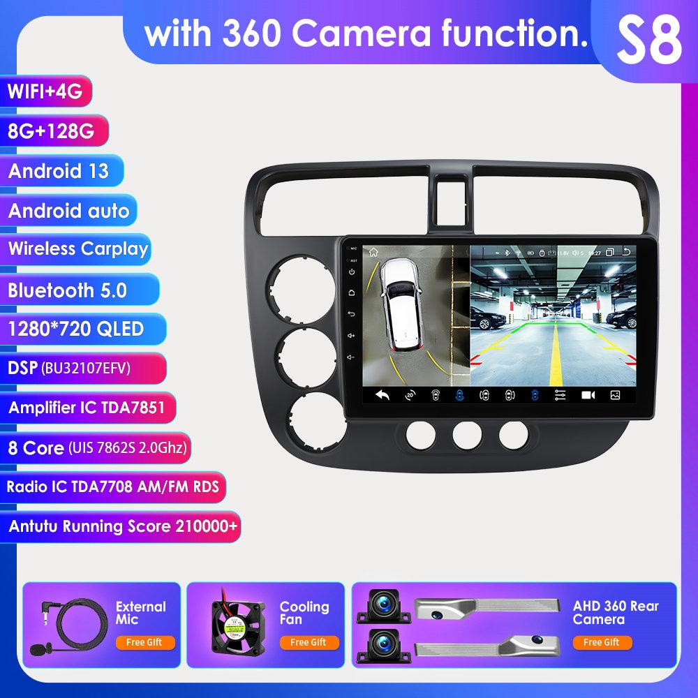 

Ossuret Intelligent 2din Android 14 Car radio for Honda Civic 2000 - 2006 multimedia Video player 4G AI Carplay car intelligent systems GPS screen S8 8Core 8G 128G 360