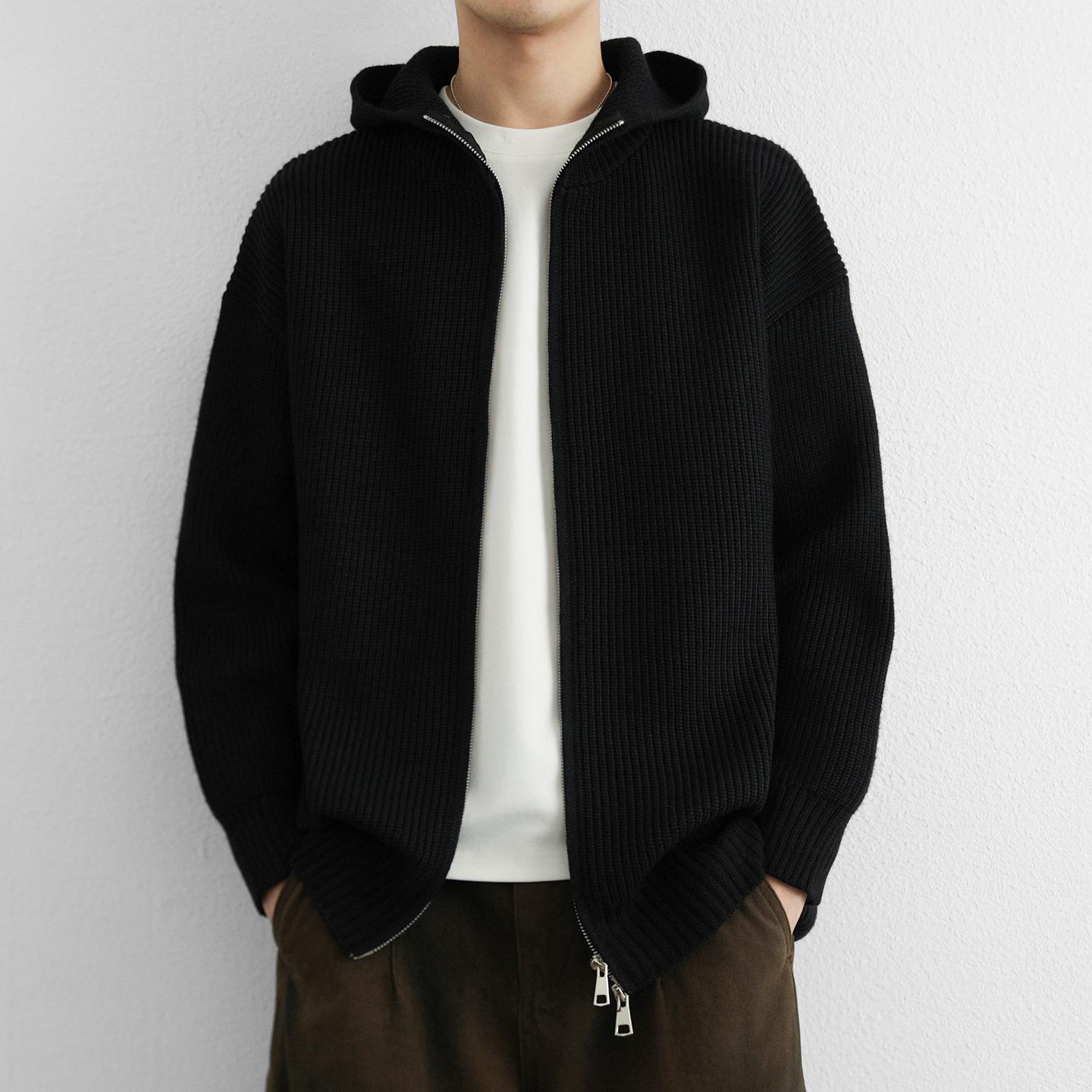 Binchi Keji Travel Men's Dark Gray New Autumn And Winter Hooded Fashion Zipper Cardigan Sweater For Boys Cm
