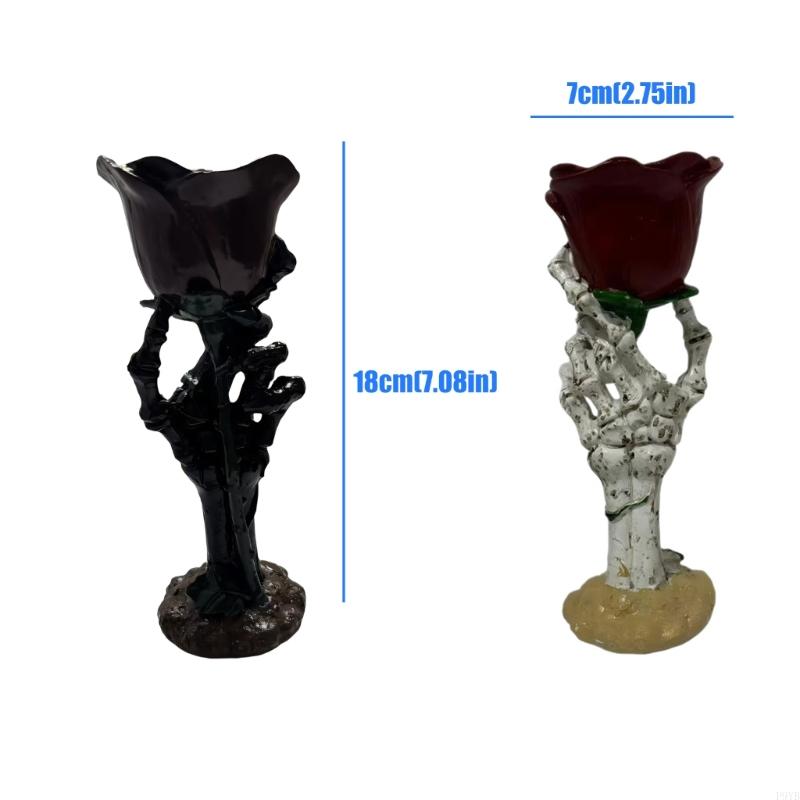 Skeleton Hand Rose Tealight Holders Gothics Skull Hand Holders with Rose Desktop Ornament Halloween Decorations