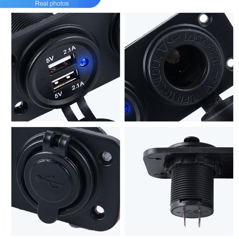 Cigarette Lighter Socket Splitter 12V-24V 2 Port USB Car Charger 5V 4.2A Output with LED Light Power Adaptor Car Accessories