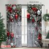 Christmas Snowflake Curtains Red Ball Green Plant Flat Print Polyester Door Wall Yard Decor Party Ready Set Of 2 Made