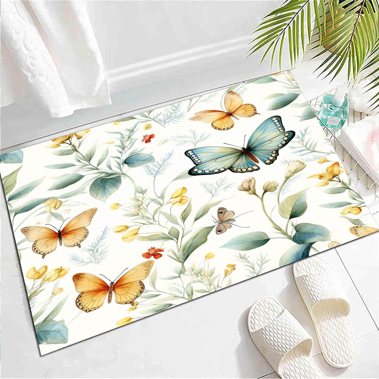 

Wild Animal Butterfly Carpet Floral Rug for Bedside Sofa Spring Garden Plant Floor Mat Home Entrance Doormat 40x60cm