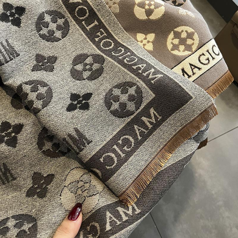 New Korean Style Printed Faux Cashmere Scarf for Women Air Conditioned Shawl New Double Sided Thickened Scarf for Autumn and Winter