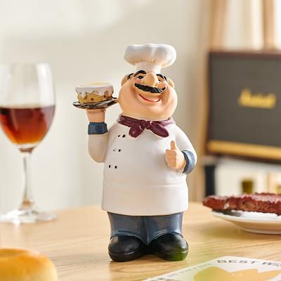 Smiling Chef Figurine Cartoon Character Sculpture and Aesthetic Statue Folk Art Ornaments Desk Accessories Living Room Decor