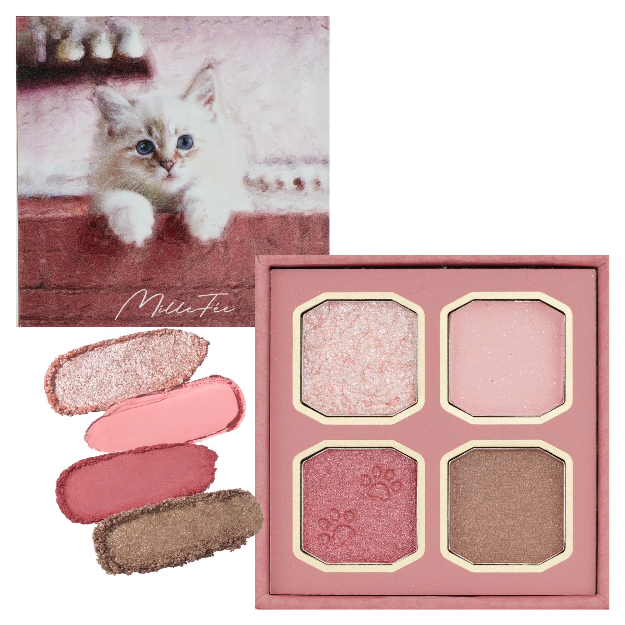 

Палитра теней для век MilleFee My Kitty Eye Palette Cat 4 цвета, блестки, матовый, розовый, коричневый, макияж MilleFee (05 Сибирский)