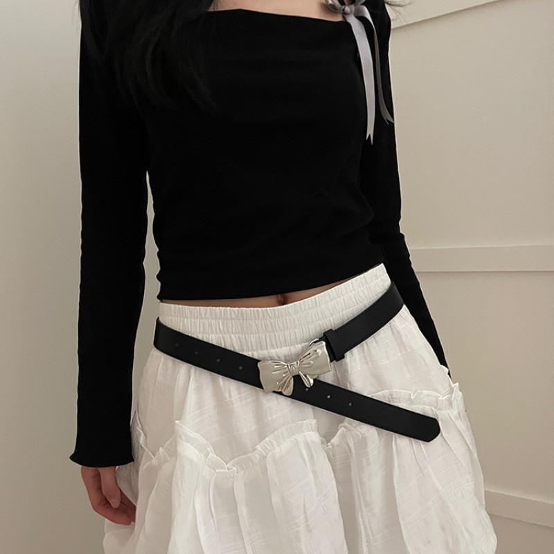 Fashion Butterfly Knot Belt Pu Leather For Summer Dress Accessory Women