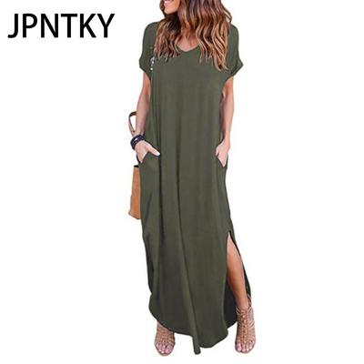 Abito sexy da donna JPNTKY, taglie forti 5XL, estivo, tinta unita, casual, maniche corte, maxi abito da donna, abito lungo, abiti da donna