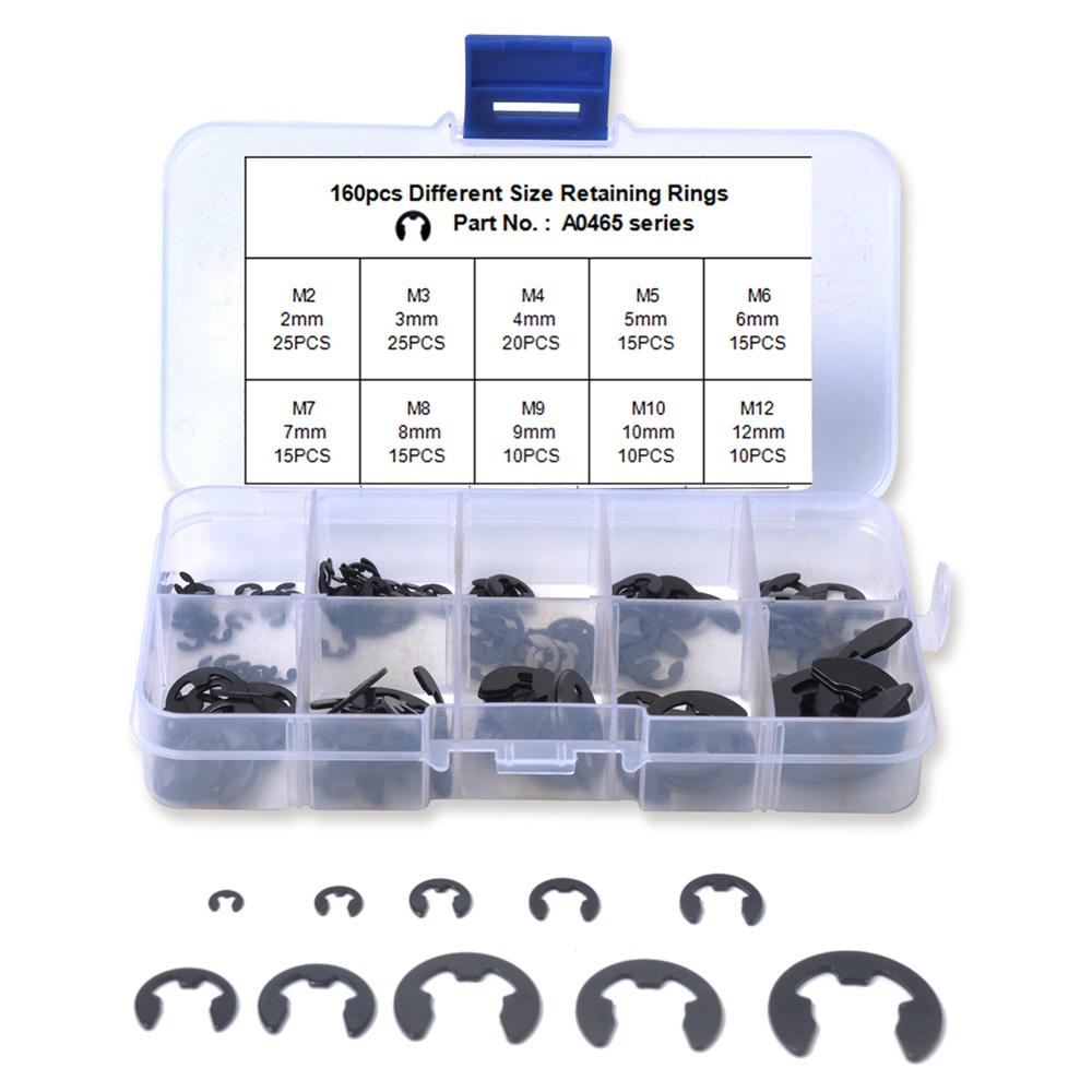 

160 шт. стопорних кілець 2 мм-25 мм для автомобілів та вантажівок, асорті стопорних кілець E-Clip Type A