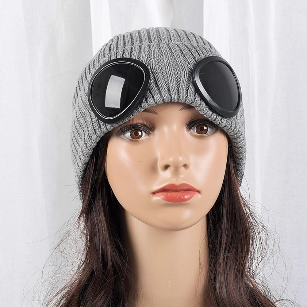 Bonnet en tricot pour hommes/femmes avec ornements lunettes Chapeau chaud à la mode