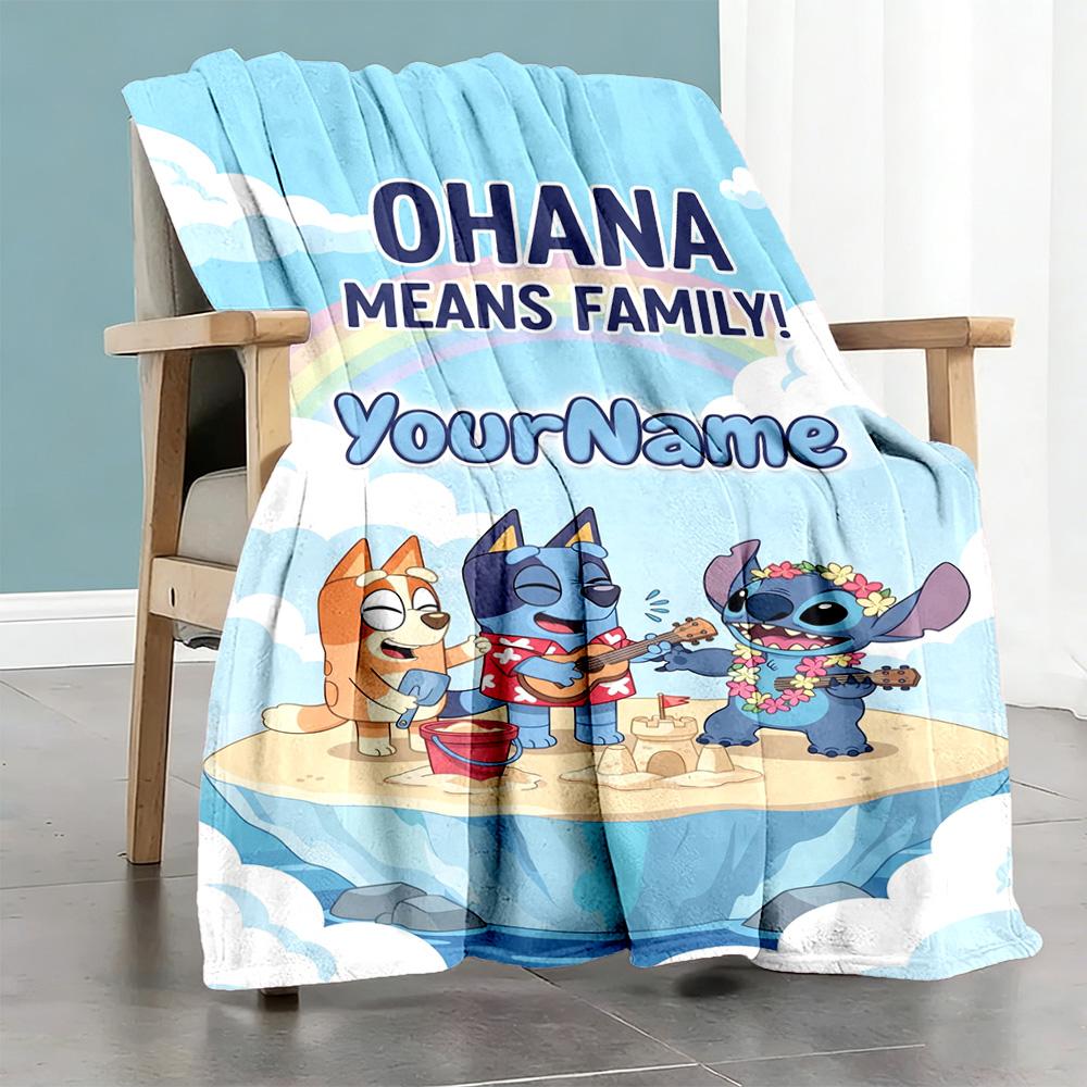Bluey 130 Customize Text Blanket Multi-purpose Personalized Blanket Warmthful Decor Suitable for Nap Bed Living Room Seaside for All Occasions