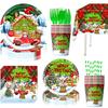 1Set Disposable Tableware Set Spoon X-mas Party Decorations Party Supplies Fork Happy New Year Paper Plates Merry Christmas