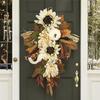 M-Modern-Artificial Pumpkins Wreaths White Pumpkin Maple Leaf With Leaves Flower Fall Door Garland Thanksgiving Theme