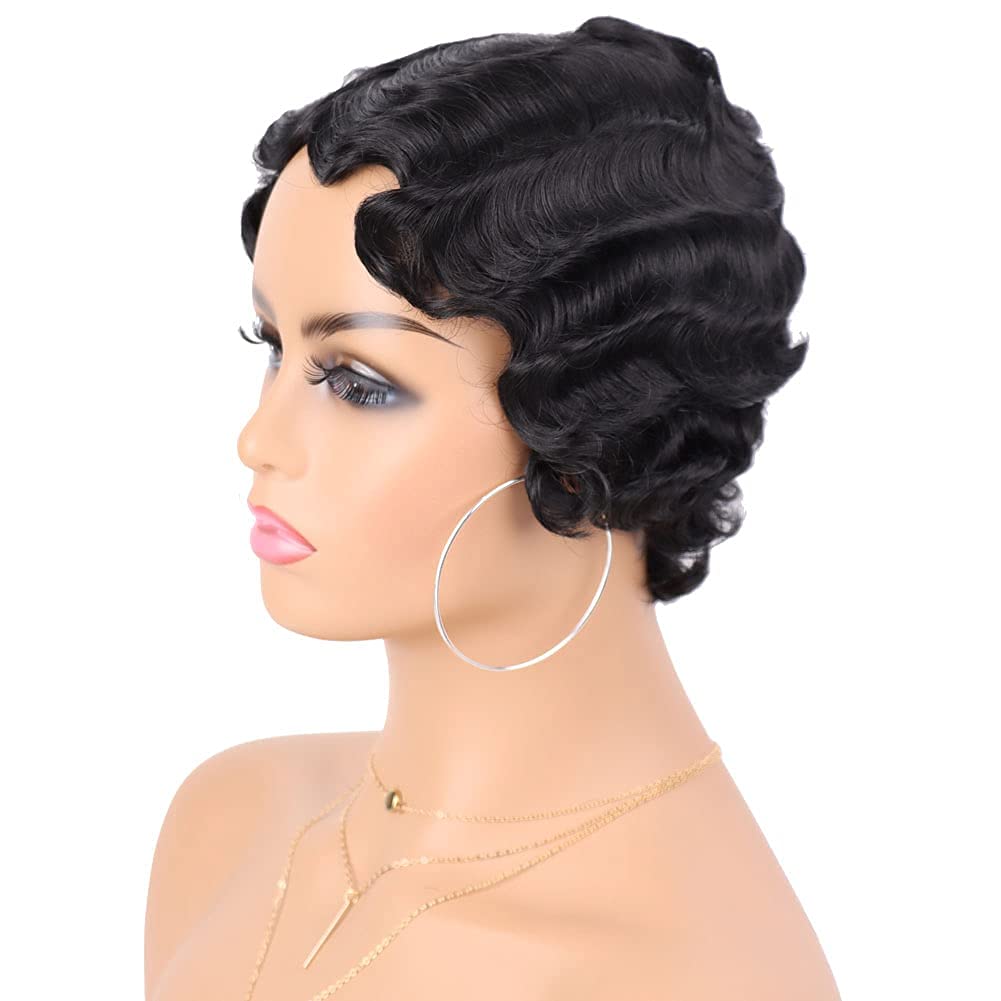 Finger Wave Synthetic Wig Short Mommy Hair Curly Wigs for Black Women Lady Nuna Wig 1920s Cosplay Costume Halloween Party
