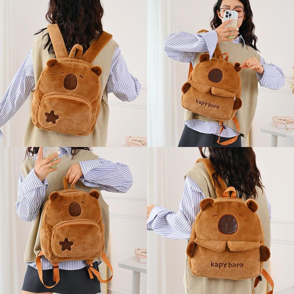 Capybara Teens Kids Plush Bags Animal Backpack Embroidered Details Lightweight