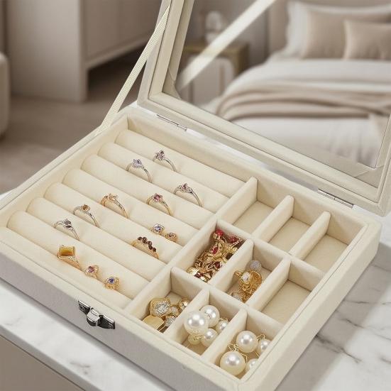 Jewelry Storage Box, with Transparent Flip Cover, Velvet Lining Dustproof Jewelry Organizer, Display Case for Travel And Home