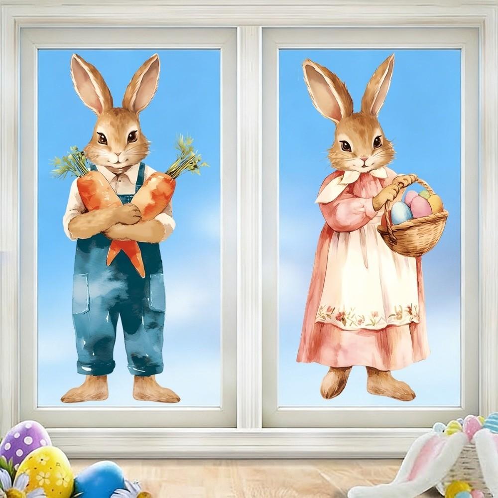 Creative Easter Door Stickers Cartoon Waterproof Easter Egg Window Decals Removable Static DIY Easter Bunny Static Cling Decal