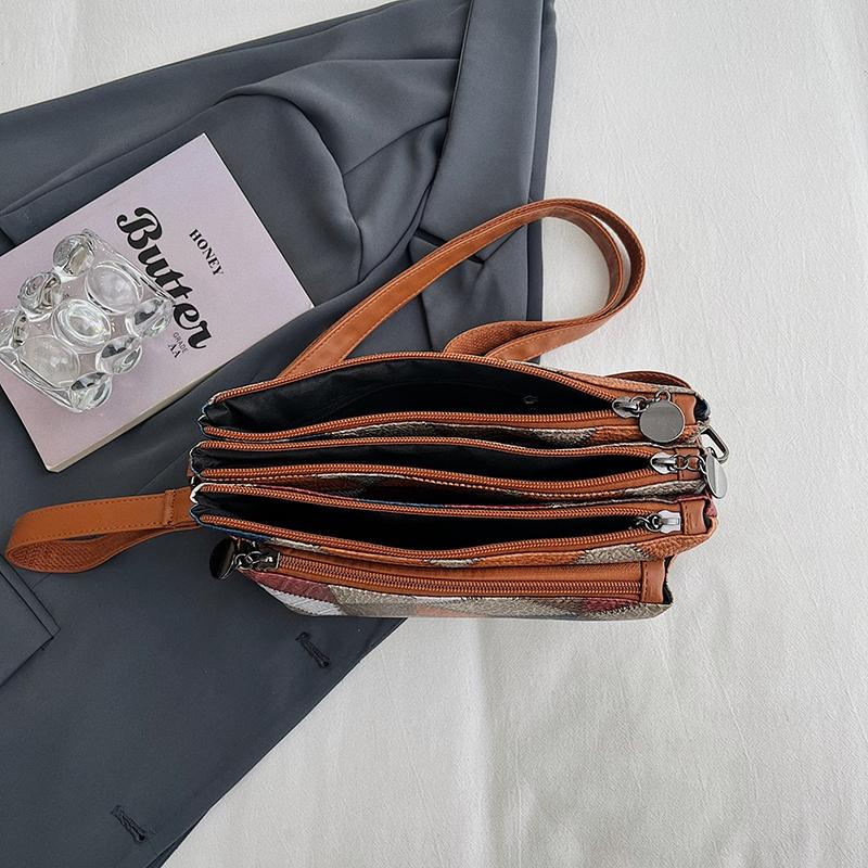 Small Hand Bag Women's Large Capacity Shoulder Bag Color Blcok Crossbody Bag Soft Leather Mother Bag
