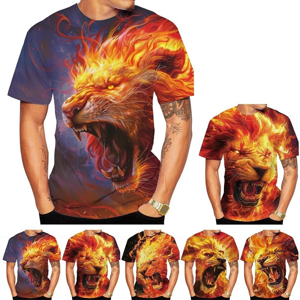 

Нова модна чоловіча та жіноча футболка з круглим вирізом та 3D HD принтом із візерунком Лева у вуличному стилі, унісекс, дитячий топ, 100-6XL 6XL