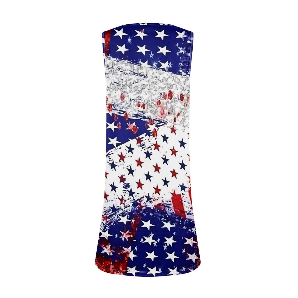 Summer Dresses For Women Beach Boho Sleeveless Independence Printing Tshirt Tank Sundresses