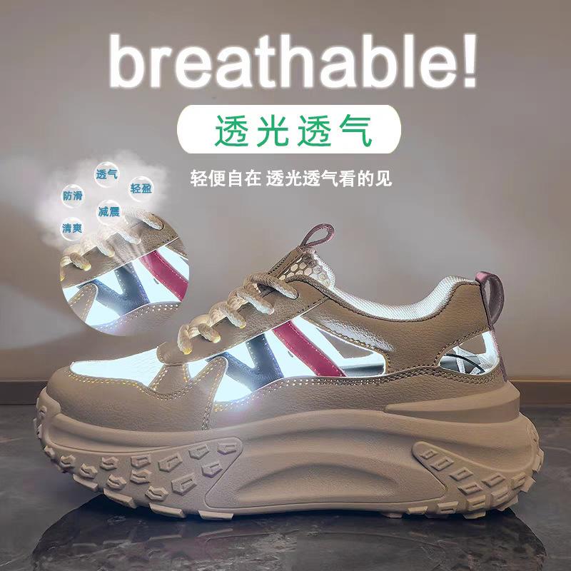 Foreign Trade Hollow Muffin Shoes 2025 Summer Breathable Heightening Retro Sports Shoes Mesh Hong Kong Style Casual Dad Shoes Women