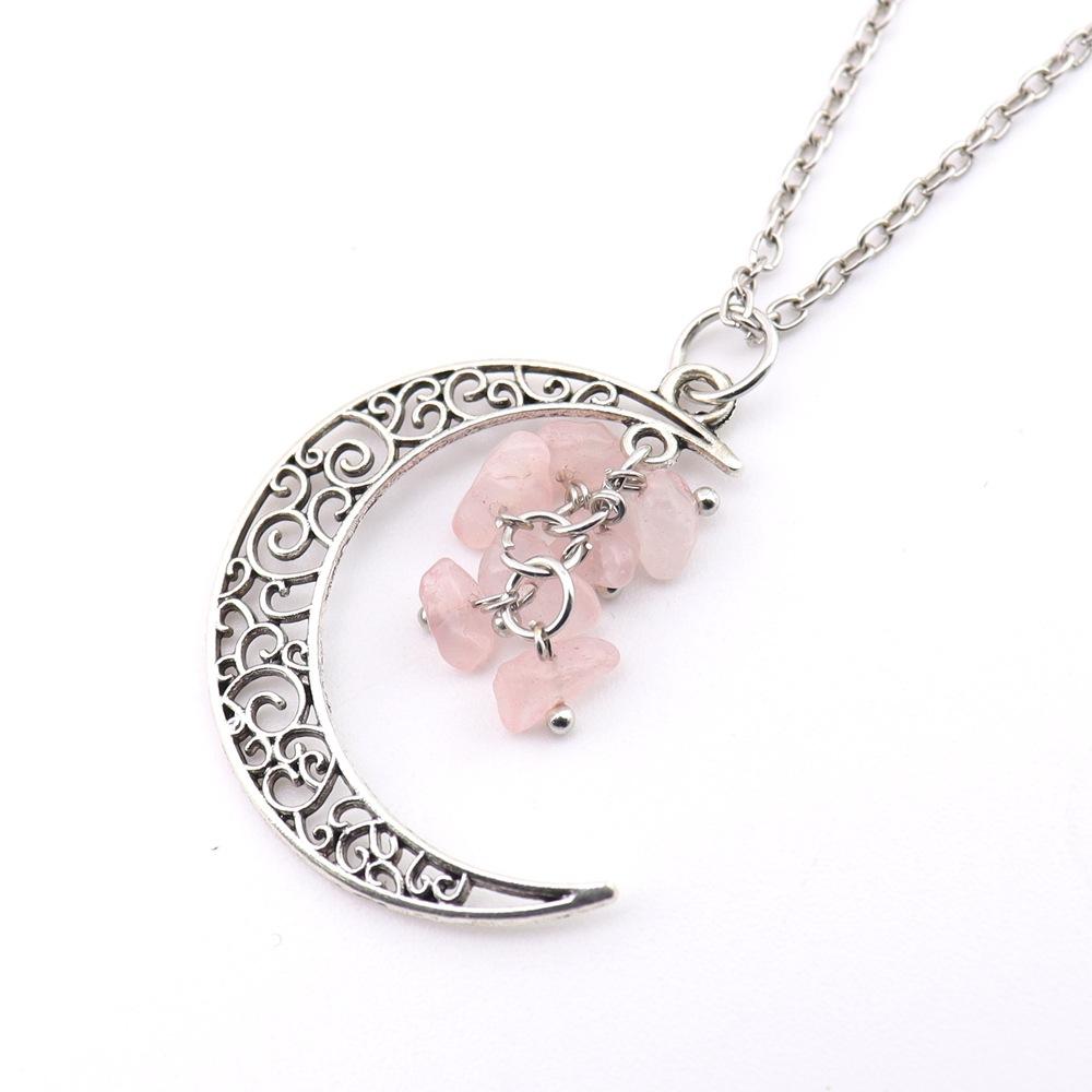 

Handmade Curved Needle Moon Crystal Gravel Fringed Grape String 9-Character Needle Natural Stone Necklace N778 pure natural