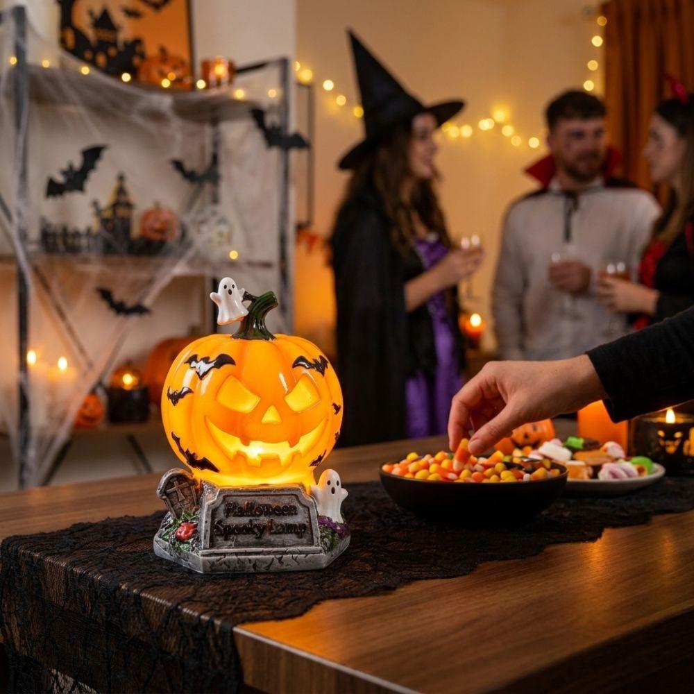 USB Powered Halloween Night Light Handcrafted Halloween Table Lamp Resin Pumpkin Lamp Bedroom