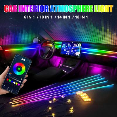 Full Color Streamer Car Ambient Lights Universal Phone Control 64 Colors RGB LED Interior Hidden Acrylic Atmosphere Lamp Strip