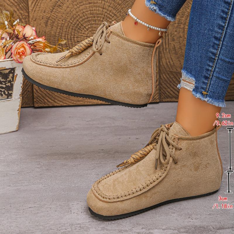 Europeisk og amerikansk retrostil tykksålede innvendig høydeøkende snørestøvletter dame nye store størrelser semsket skinn korte frynsestøvletter