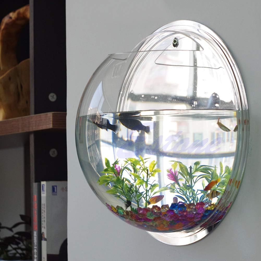 Clear Acrylic Betta Fish Bowl - Hanging Wall Mounted Aquarium for Turtles, 30 Gallon