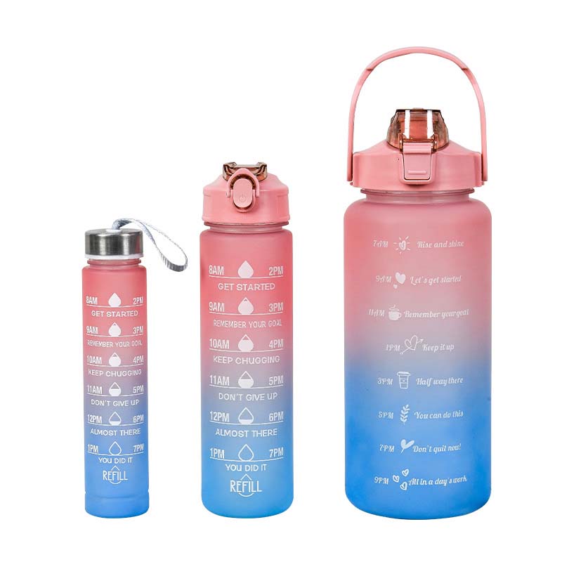 3PCS Gradient Frosted Plastic Water Bottles With Straw Motivational Large Capacity Sports Bottle Outdoor Travel Gym Fitness Jugs