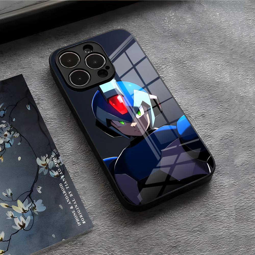 R-Rockman M-Megaman Cool Phone Case For IPhone 17 Air 16 E Pro Max 15 14 13 Mini 12 Pro 11 Max Plus Black Glass Cover