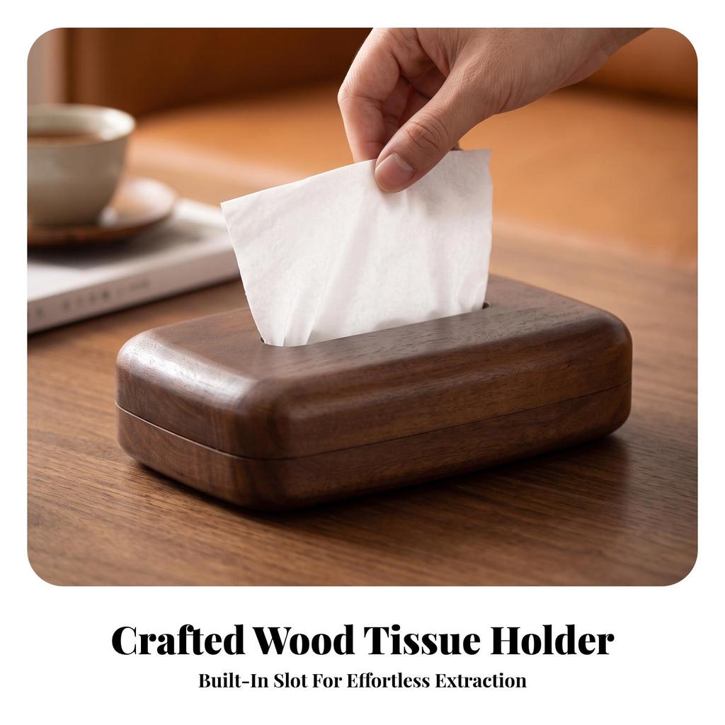 Wooden Tissue Box Easy To Refill Tabletop Rustic for Desk