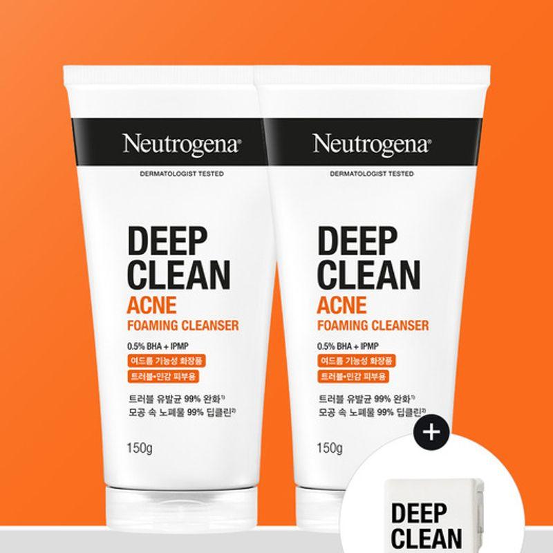 НЕЙТРИГЕНА (Зажим для труб) Neutrogena Deep Clean Acne Пенка для умывания 150гx2 (Tube Clip) Acne Foaming Cleanser 150gx2