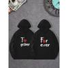 Matching Couple Printed Pullover Hoodie Drawstring Hood With Kangaroo Pocket Long Sleeve Couple Sweatshirt