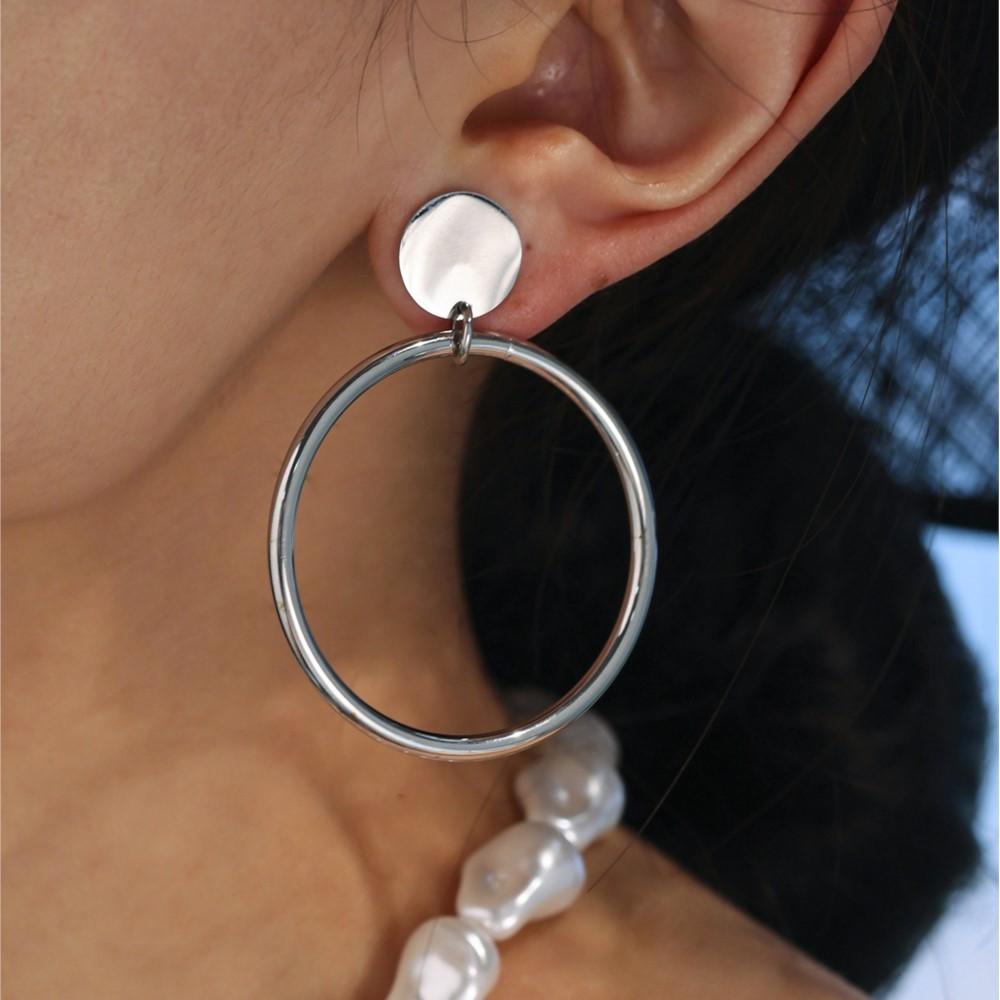 Two-tone Large Circular Ring Dangle Earrings In Stainless Steel Gold Silver Color Minimalist Stud Earring Ear Studs For Women