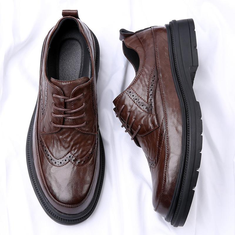 Brock leather shoes men's spring breathable leather men's shoes new versatile trend British business casual wedding shoes