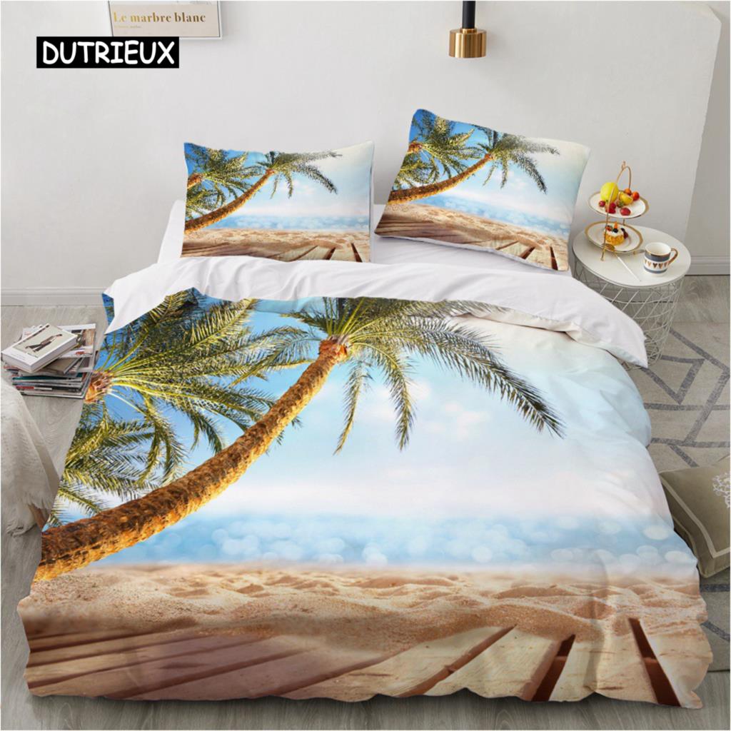 Natural Landscape King Queen Duvet Cover Comic Ink Painting Style Bedding Set Adults Tree Mountain River Polyester Quilt Cover