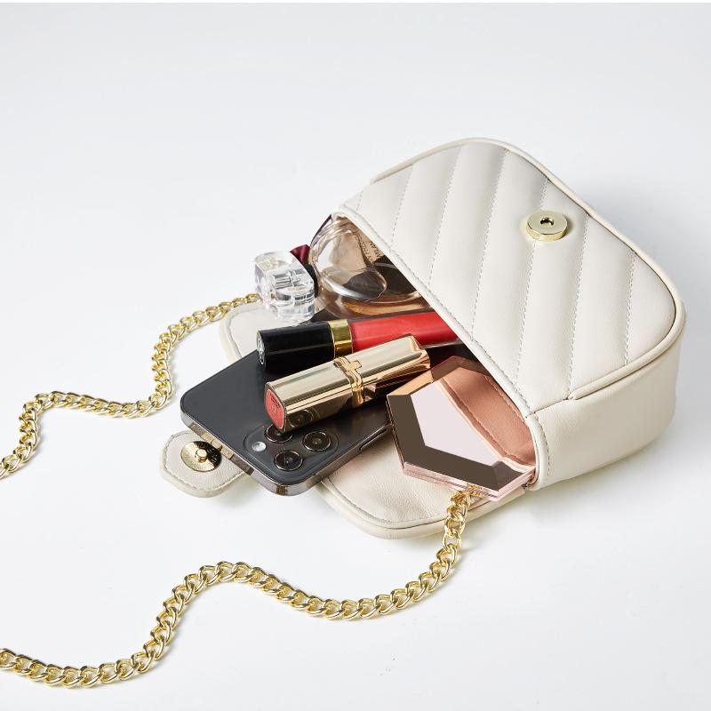 Niche Luxury Women Bag Split Leather Messenger Bags Versatile Thread Pattern Metal Chain Shoulder Crossbody Bags
