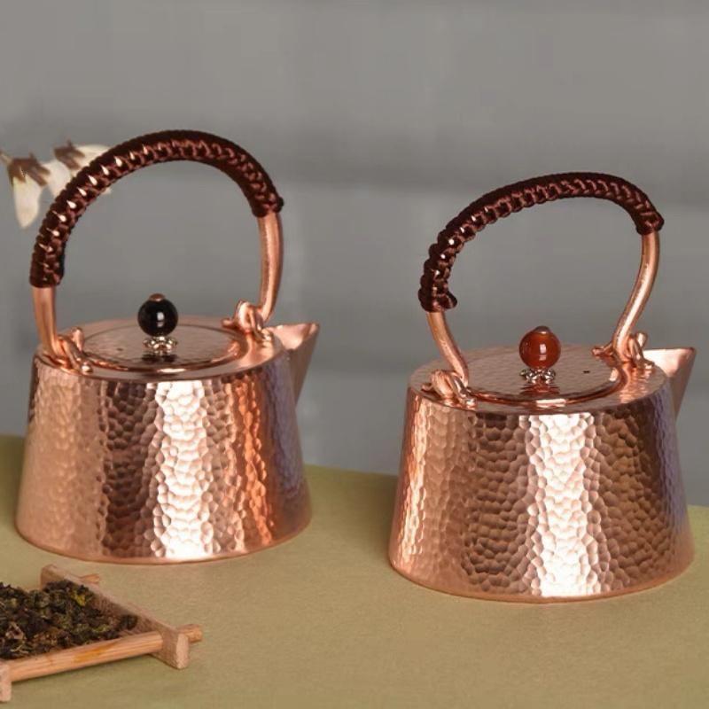 Vintage Pure Copper Coffee Pot,Hammer Texture Teaware 350 Ml Boil Milk Tea Weave Handle Carry By Hand Kettle ,Handcrafted Teapot