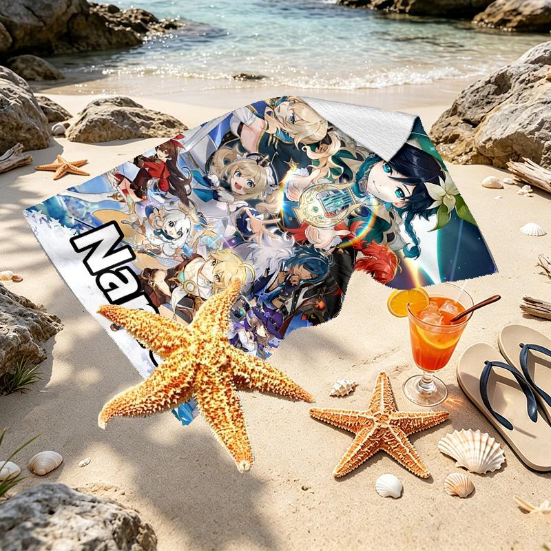 Custom Name Personalized Genshin Impact Print Beach Towel, for Trip Camping Beach Party Home Decor, Birthday Gift for Family & Friends