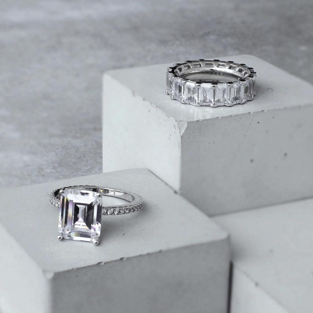 Eternity 925 Sterling Silver Engagement Wedding Band Rings for Women Bridal Emerald Cut Diamond Promise Party Jewelry Gift