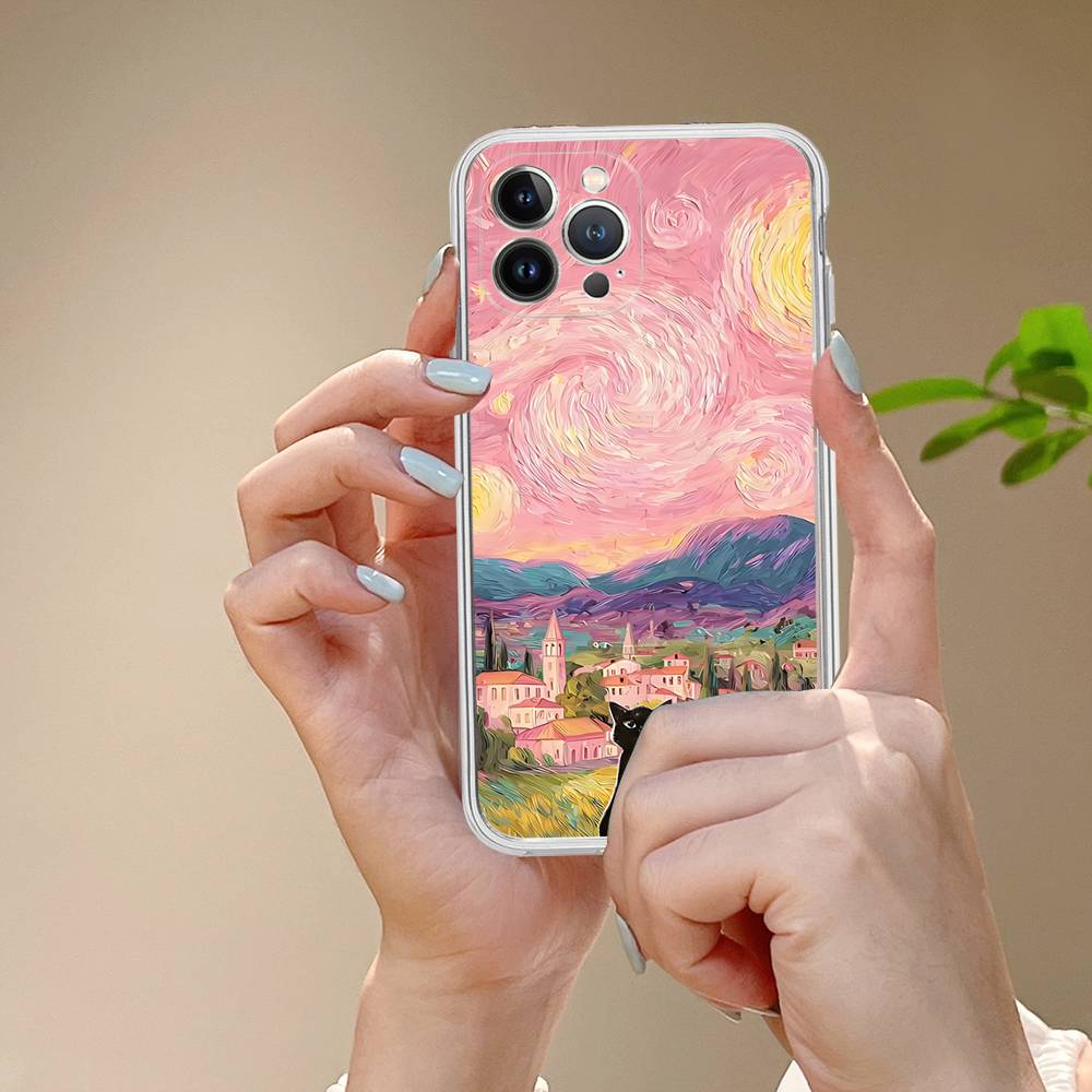 

Черный кот Ван Гог ТПУ Силиконовый чехол для IPhone 11 12 13 14 15 16 17 Pro Max Ударопрочный Прозрачная задняя крышка iPhone 13 pro
