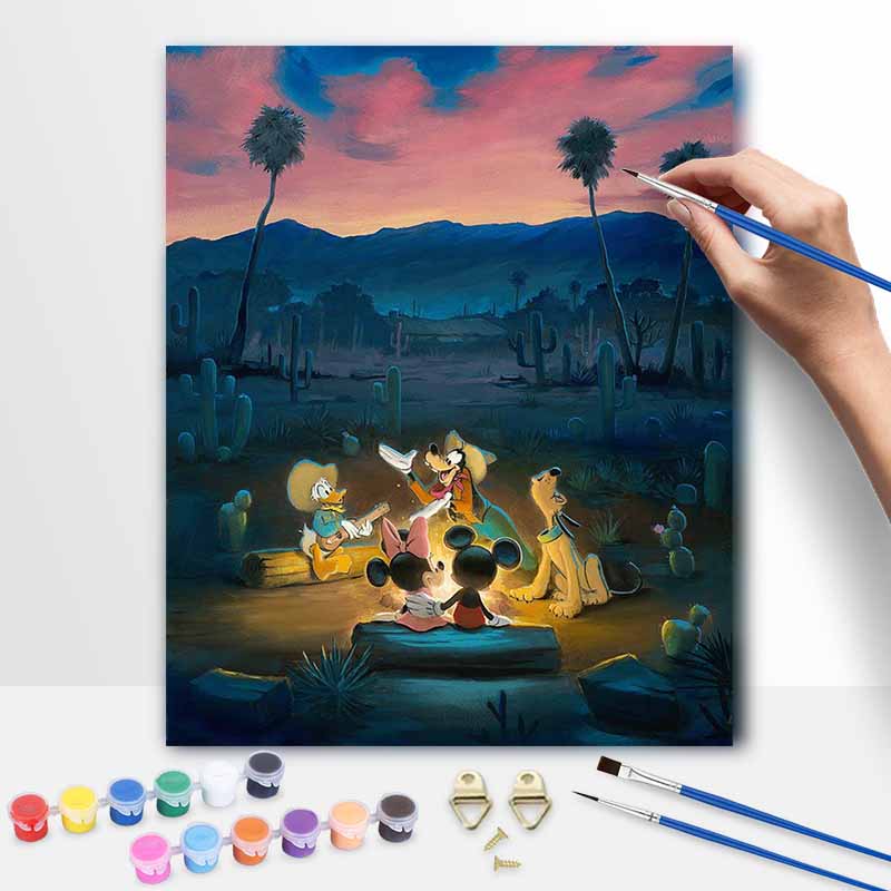 Disney Desert Campfire Mickey Minnie Goofy Pluto Oil Painting Kit Home Decor Gift 20x30cm