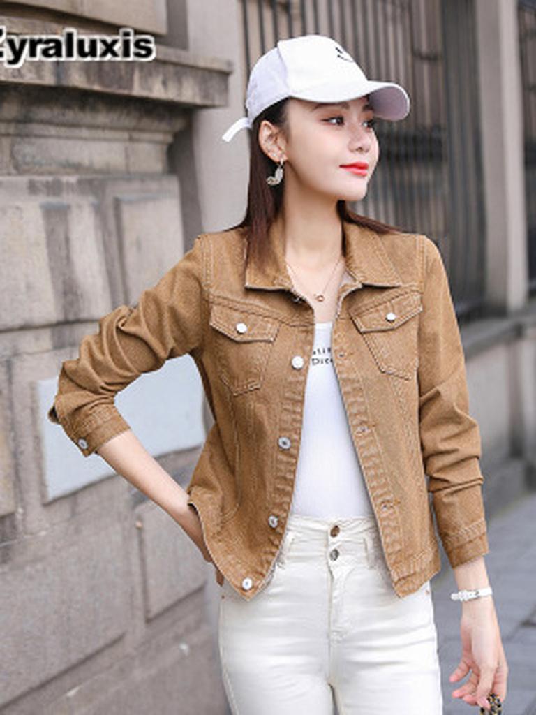 Blue Short Denim Jacket Women's Spring Autumn Long Sleeve Shirt