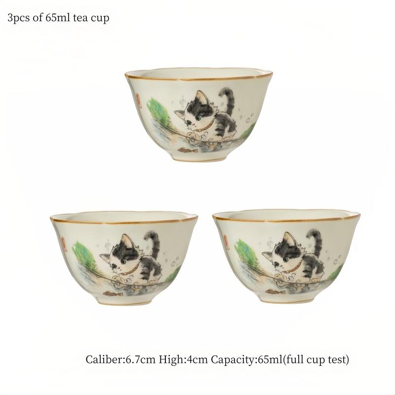 

3pcs 65ml Small Sizse Ru Yao Cute Cat Tea Cup Ru Kiln Ceramic Opening Beautiful Teacup Flowers Teaware Kung Fu Tea Set 200ml