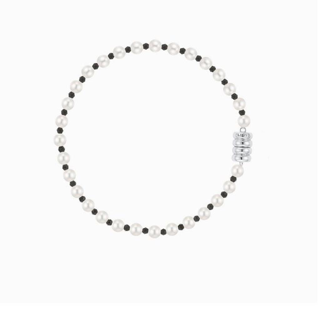 

[Silver 925] Godron Magnet Black Bead Mix Cream White Pearl Bracelet (4mm) LLWS25240 Silver