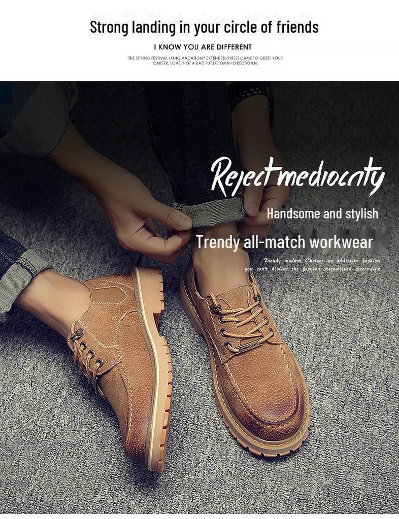 Kung Fu Deer Men's Genuine Leather Casual Low-Top Retro Martin Boots