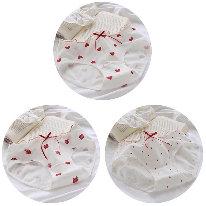 

3 шт./компл. Трусики из чистого хлопка для женщин, милое нижнее белье с принтом, красные трусики с бантиком, мягкое нижнее белье, модные трусы с клубничкой M&3pcs